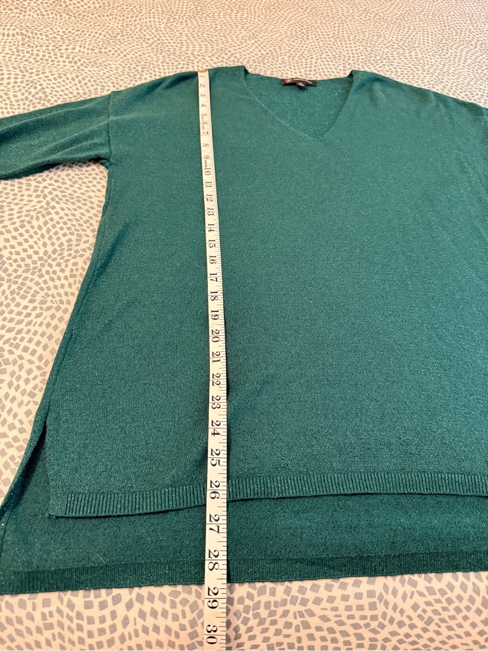 INC International Concepts Dark Green V-Neck Tunic Sparkle Sweater Womens Large - Picture 8 of 11